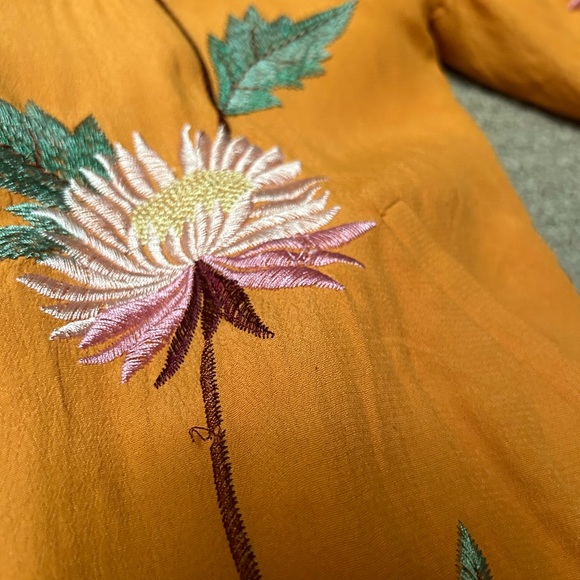 Anthropologie Elevenses orange embroidered flower bomber jacket - Picture 3 of 8